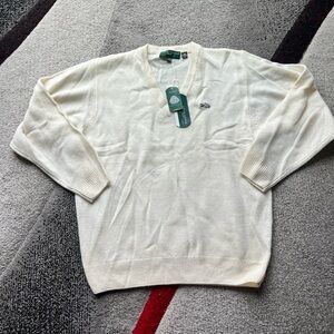 Crocodile Cream V Neck Lambswool Sweater